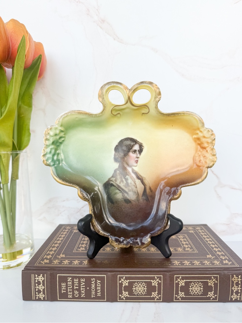 Vintage Rosenthal Bavaria Portrait Plate Loop Handle Ombre Art Nouveau